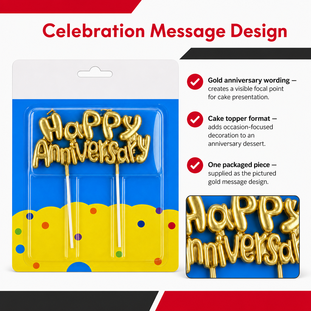 144 Pieces Happy Anniversary Cake Topper Candles (Gold Celebration Decoration)