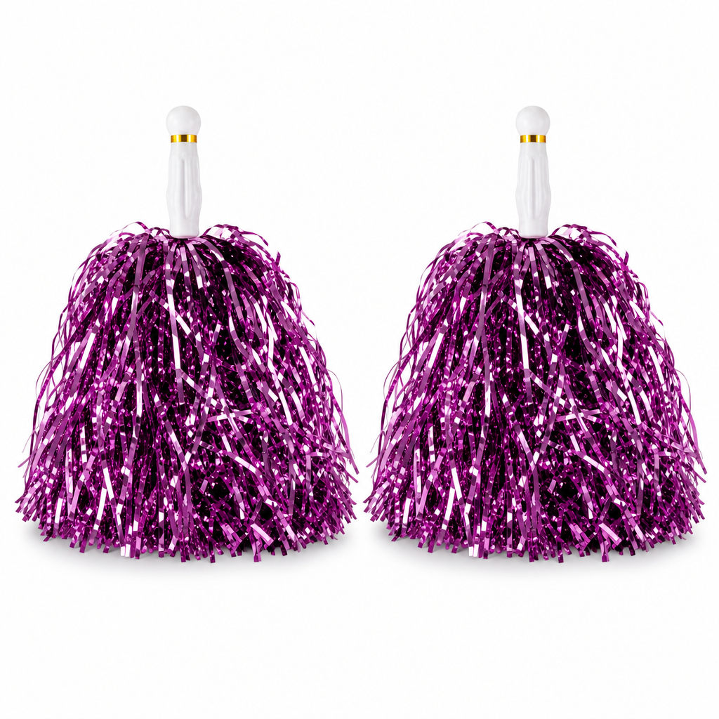 240 Pieces Purple Cheerleading Pom Poms (Metallic Streamers with White Handles – 1 Pair)