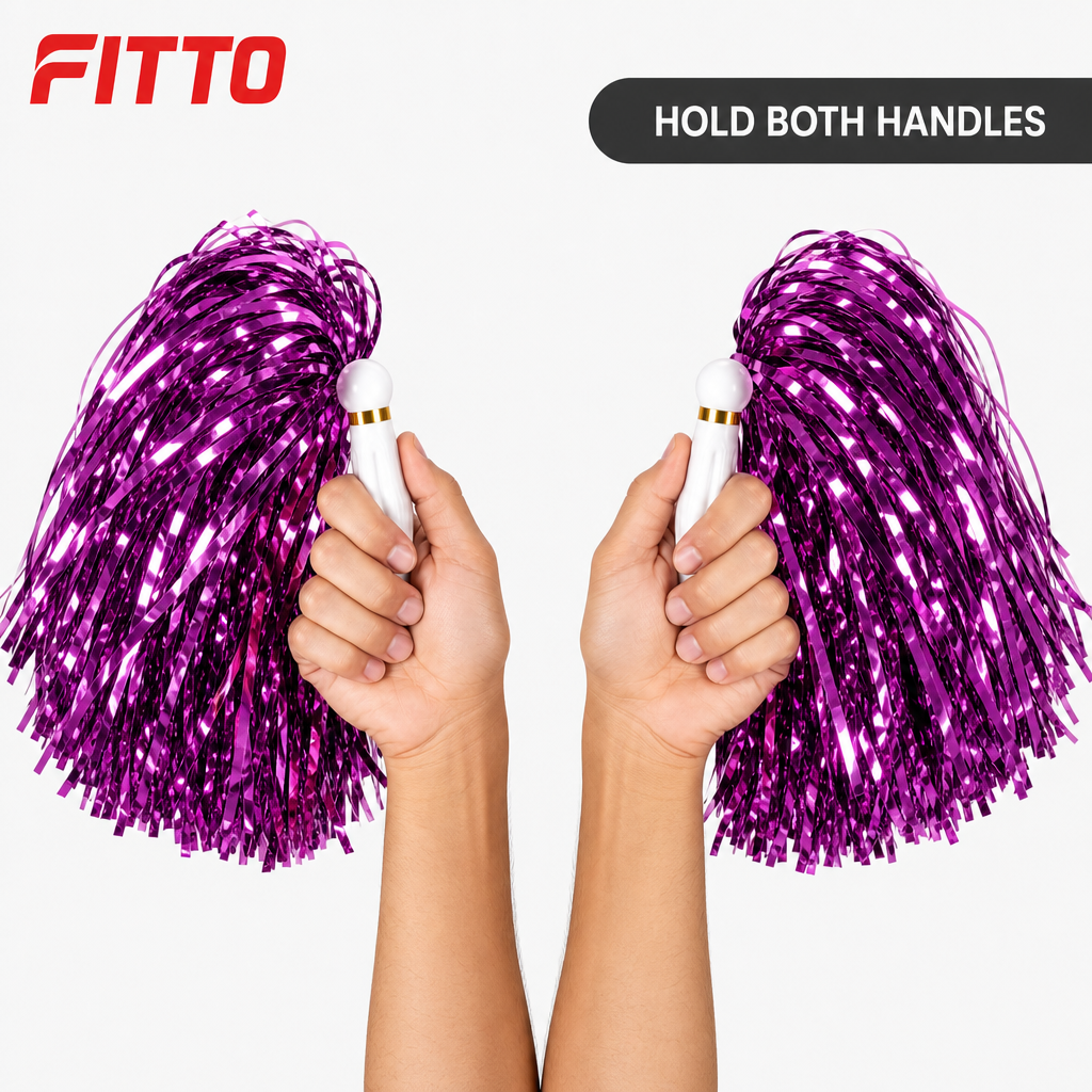 240 Pieces Purple Cheerleading Pom Poms (Metallic Streamers with White Handles – 1 Pair)