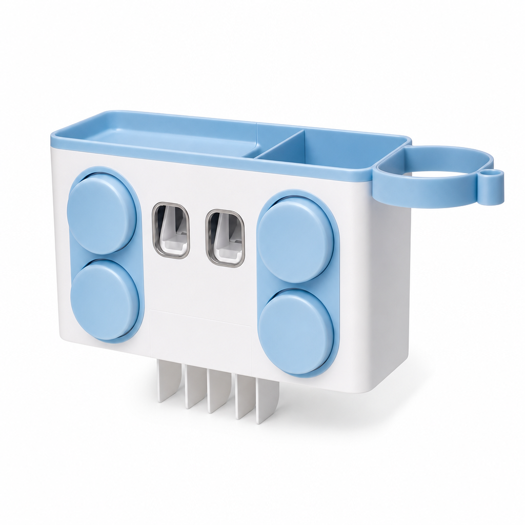 48 Pieces Bathroom Organizers (4-in-1 Wall-Mounted Storage Holder – White and Blue – 1 Set)
