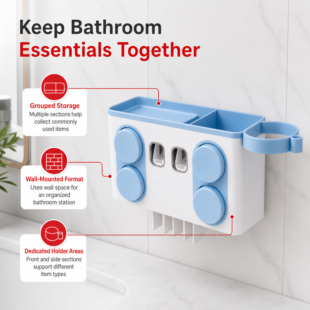 48 Pieces Bathroom Organizers (4-in-1 Wall-Mounted Storage Holder – White and Blue – 1 Set)