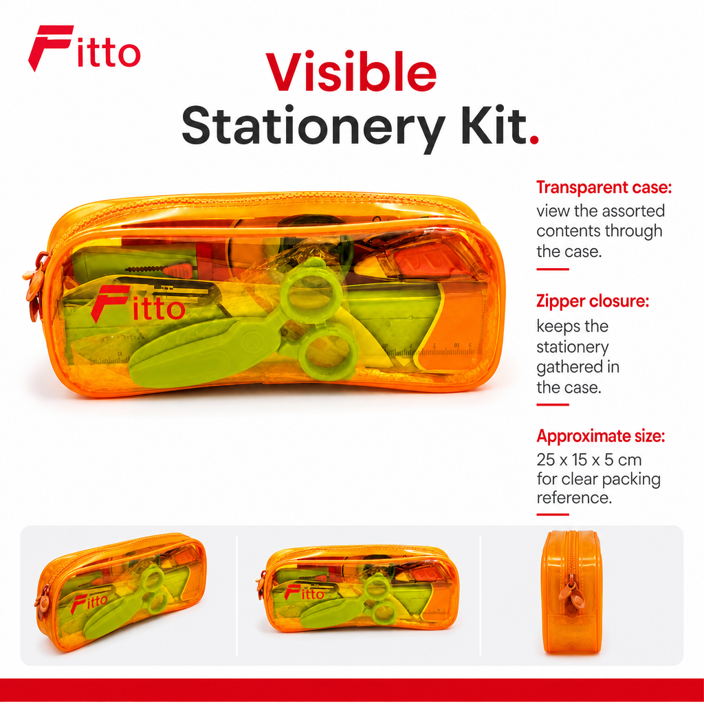 72 Pieces School Stationery Kit in Transparent Zipper Pencil Cases (1 Kit)