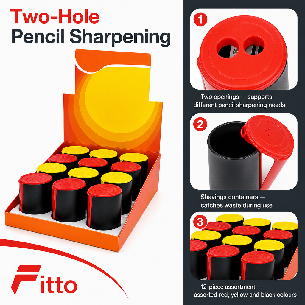 72 Pieces Dual-Hole Pencil Sharpeners with Shavings Containers (Assorted Colors – 12 Pieces)