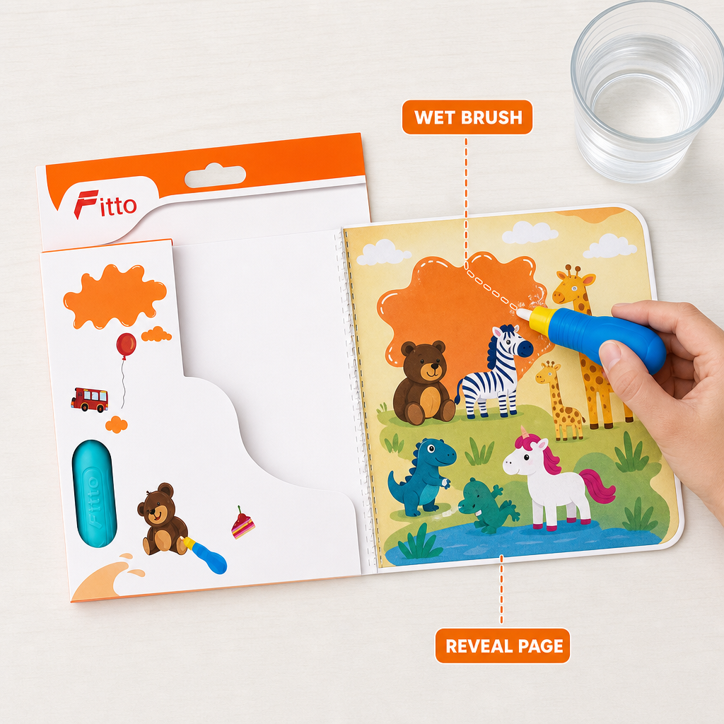 96 Pieces Reusable Water Magic Activity Books with Water Brush (1 Set)