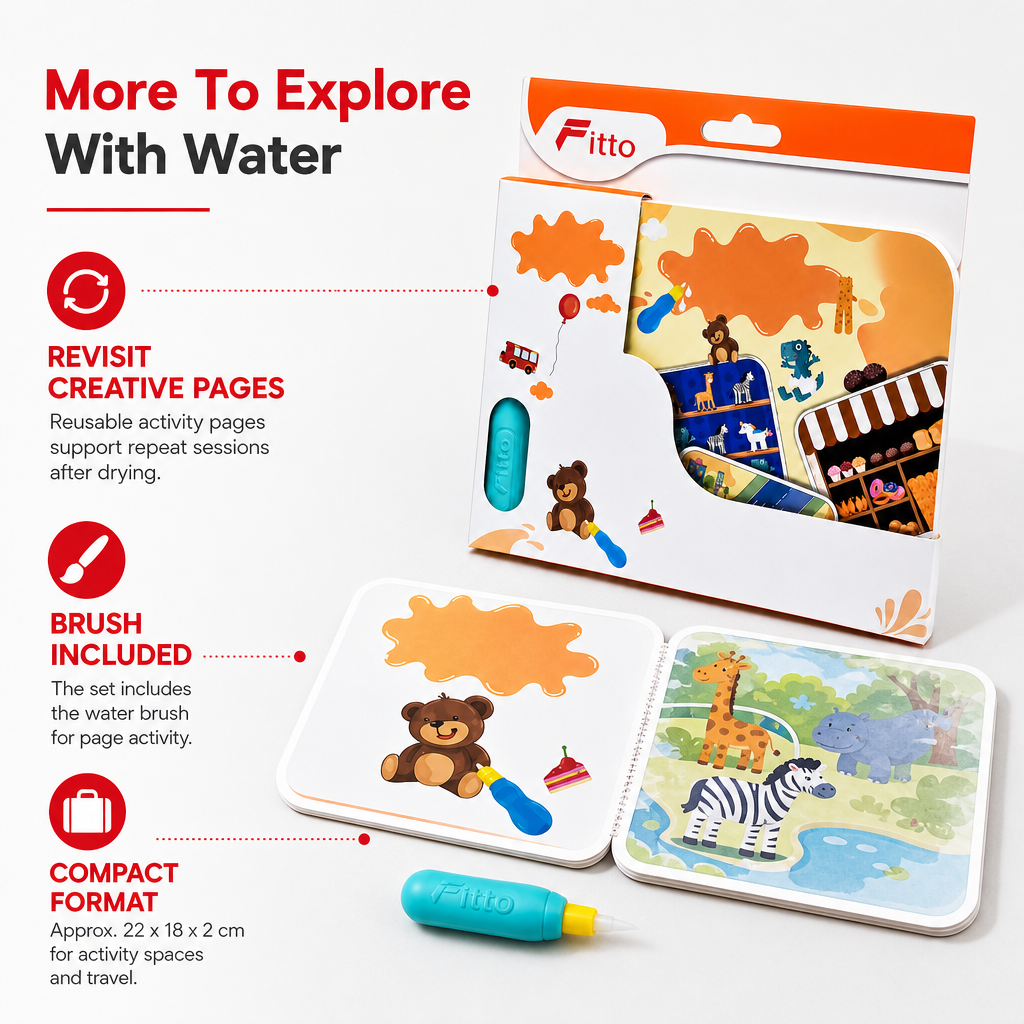 96 Pieces Reusable Water Magic Activity Books with Water Brush (1 Set)