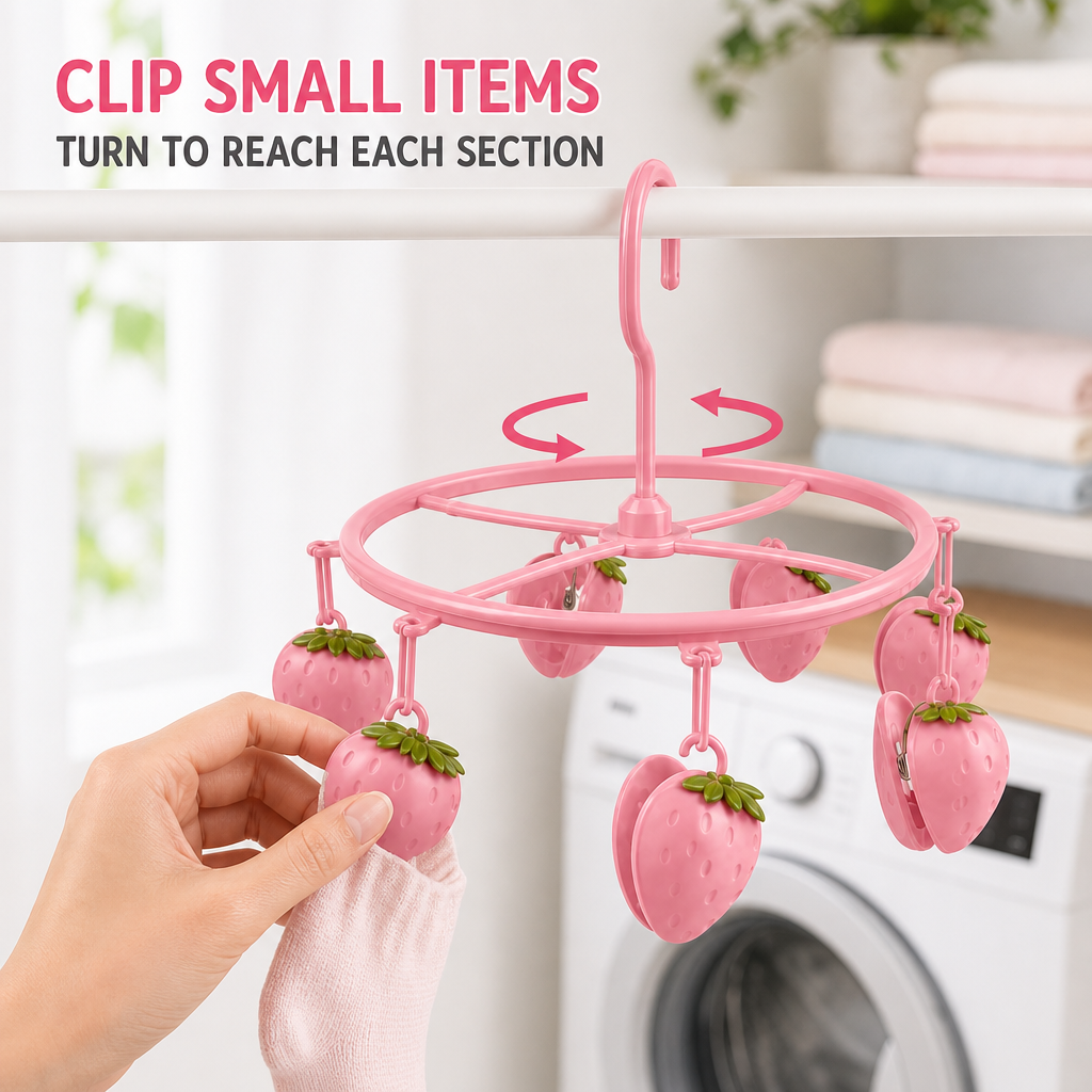 96 Pieces Rotating Strawberry Sock-Drying Hangers with Multiple Clips (Pink34 x 16 x 8 cm)