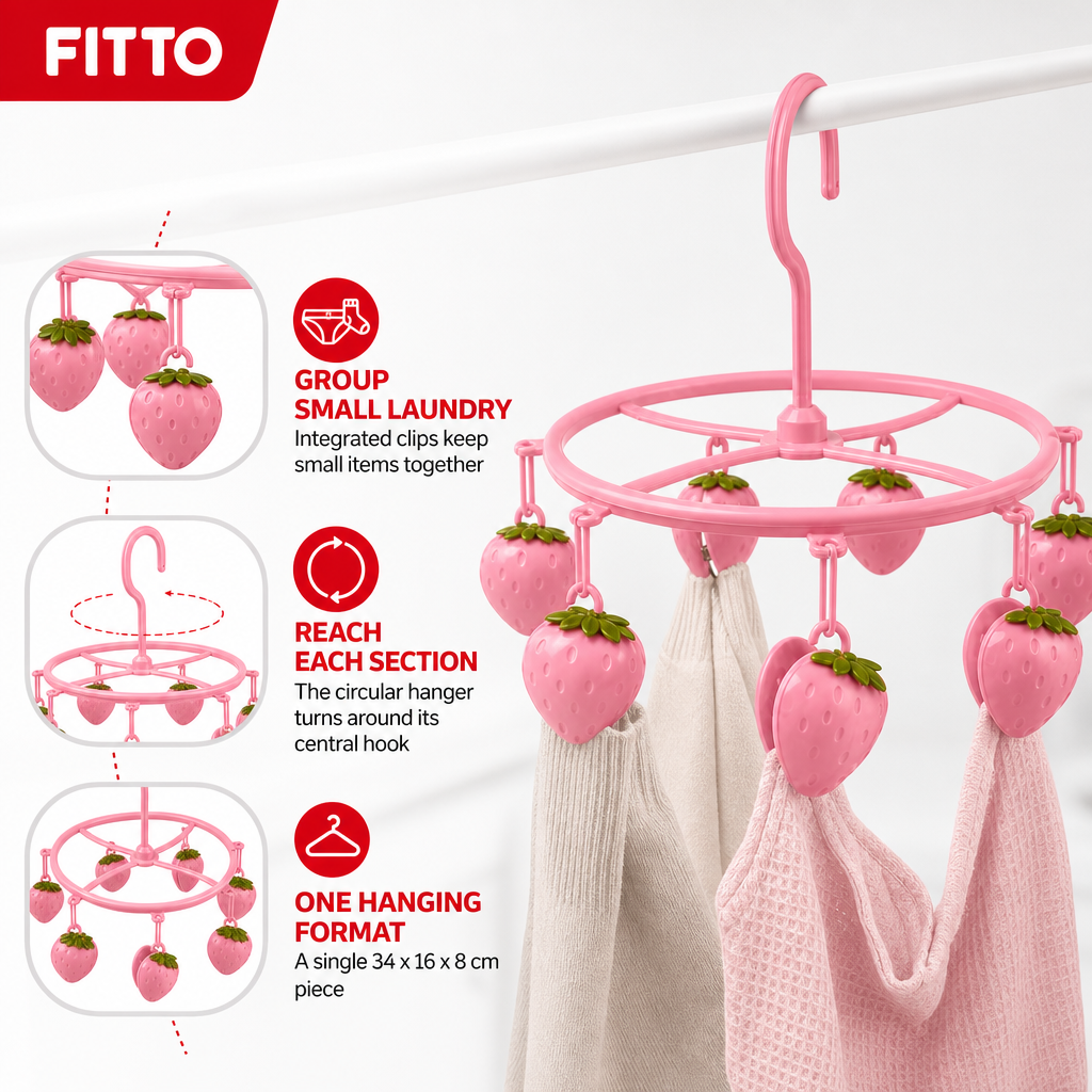 96 Pieces Rotating Strawberry Sock-Drying Hangers with Multiple Clips (Pink34 x 16 x 8 cm)