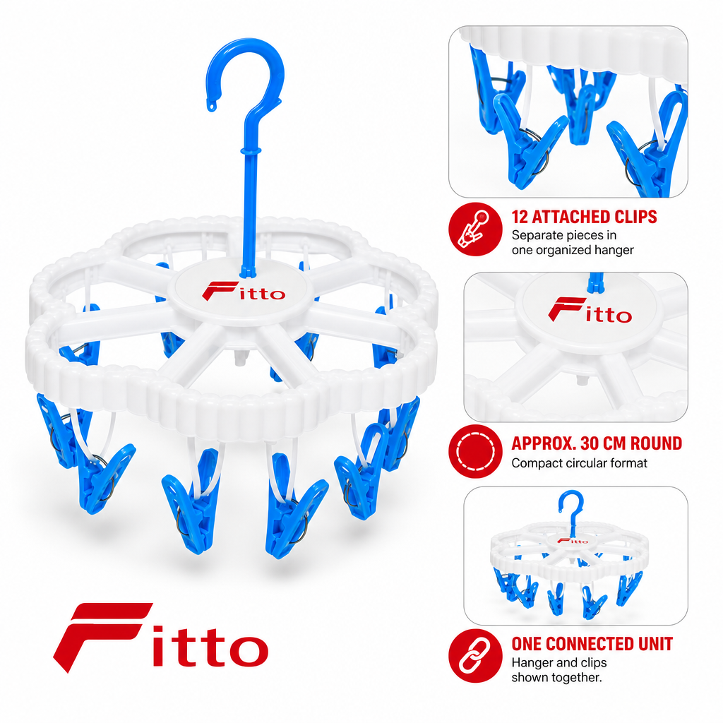 240 Pieces Round Clothes Drying Hangers with 12 Clips (30 cm – White and Blue)