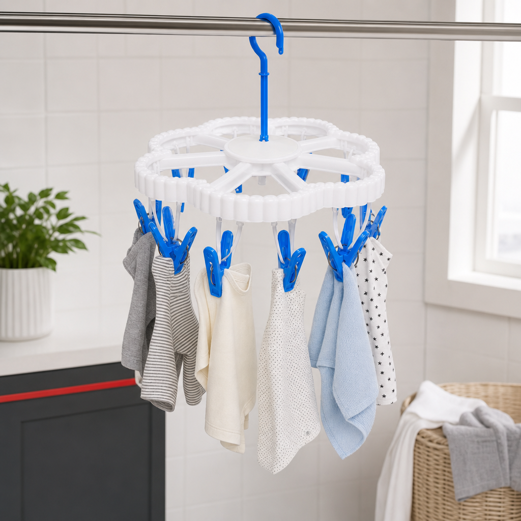 240 Pieces Round Clothes Drying Hangers with 12 Clips (30 cm – White and Blue)