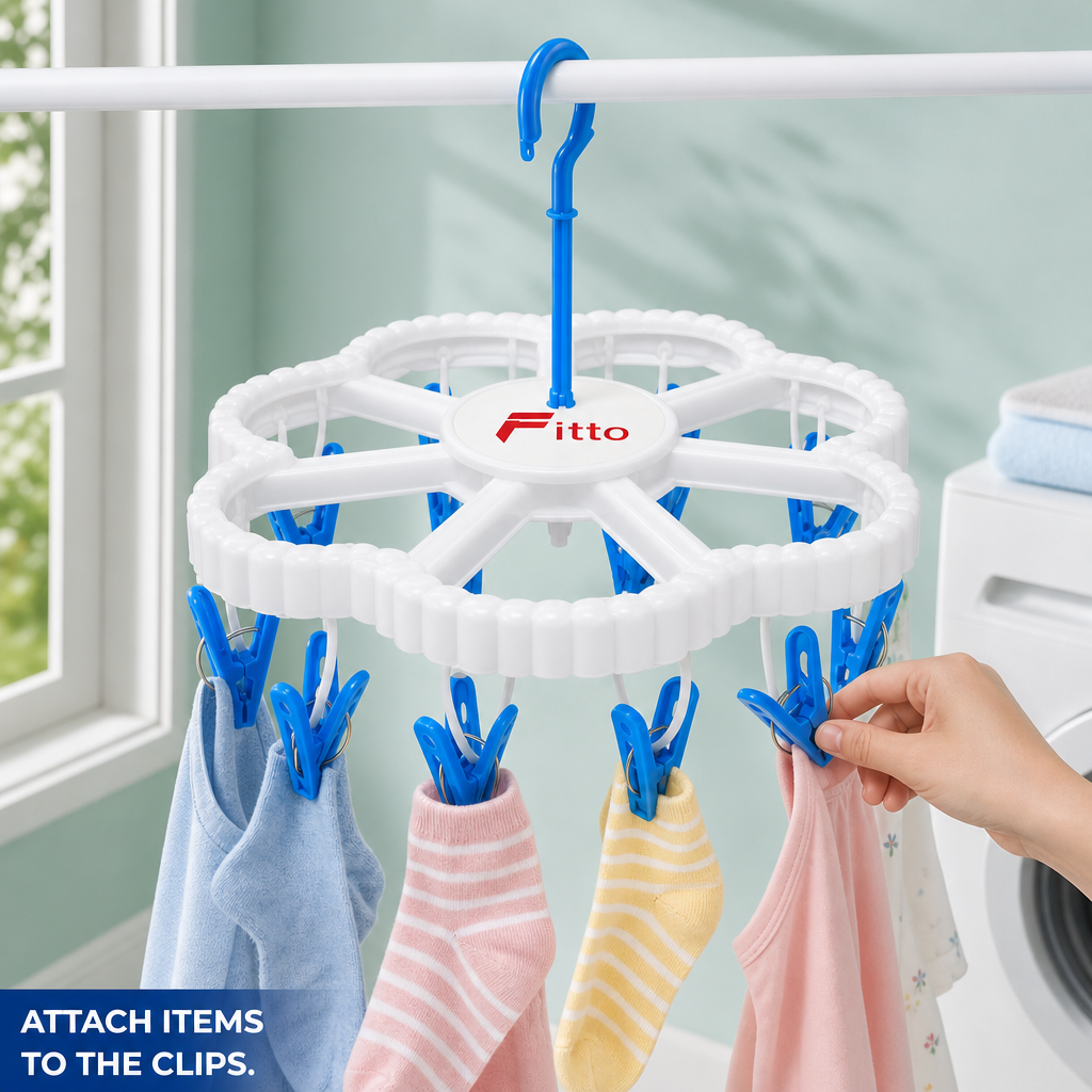 240 Pieces Round Clothes Drying Hangers with 12 Clips (30 cm – White and Blue)