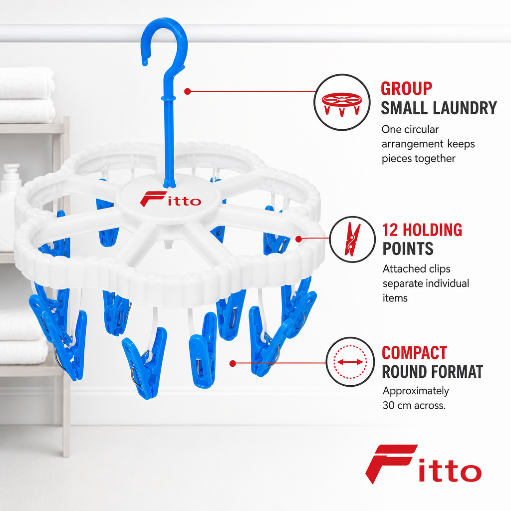 240 Pieces Round Clothes Drying Hangers with 12 Clips (30 cm – White and Blue)