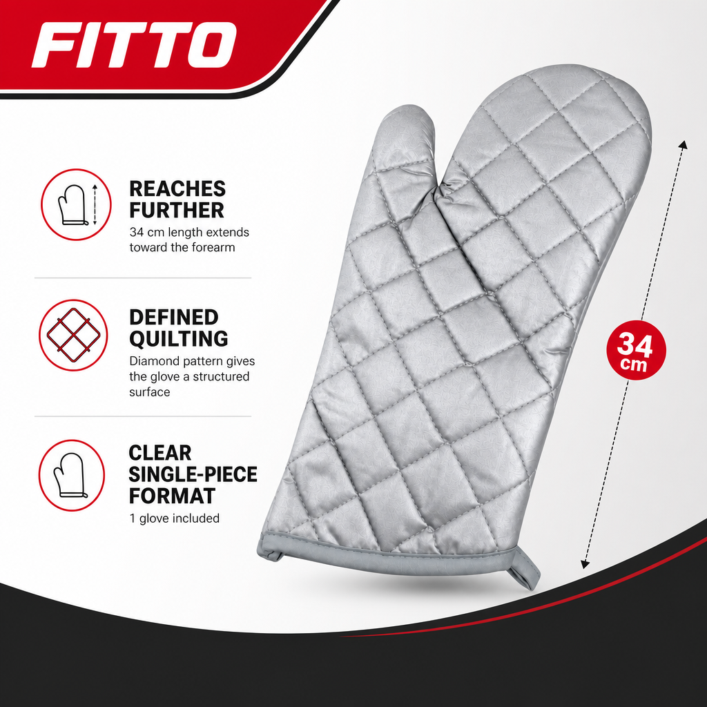 144 Pieces Silver Quilted Oven Gloves (34 cm – Kitchen Mitt for Baking and Cookware Handling)