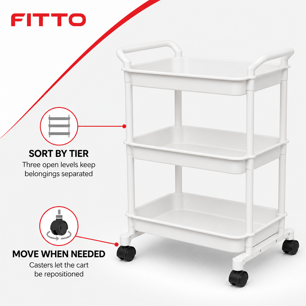 72 Pieces 3-Tier Rolling Storage Carts (White Utility Organizer with Casters45 x 30 x 75 cm)