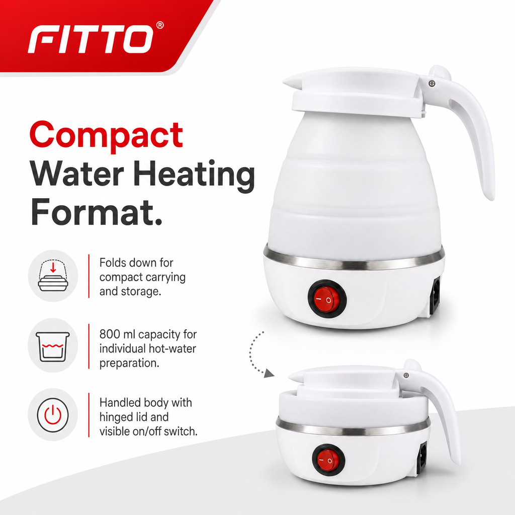 96 Pieces White Collapsible Electric Travel Kettles (800 ml – Portable Folding Design)