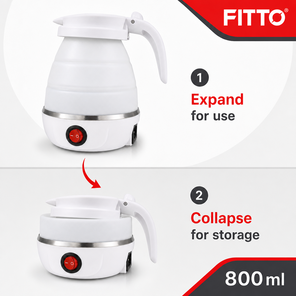 96 Pieces White Collapsible Electric Travel Kettles (800 ml – Portable Folding Design)