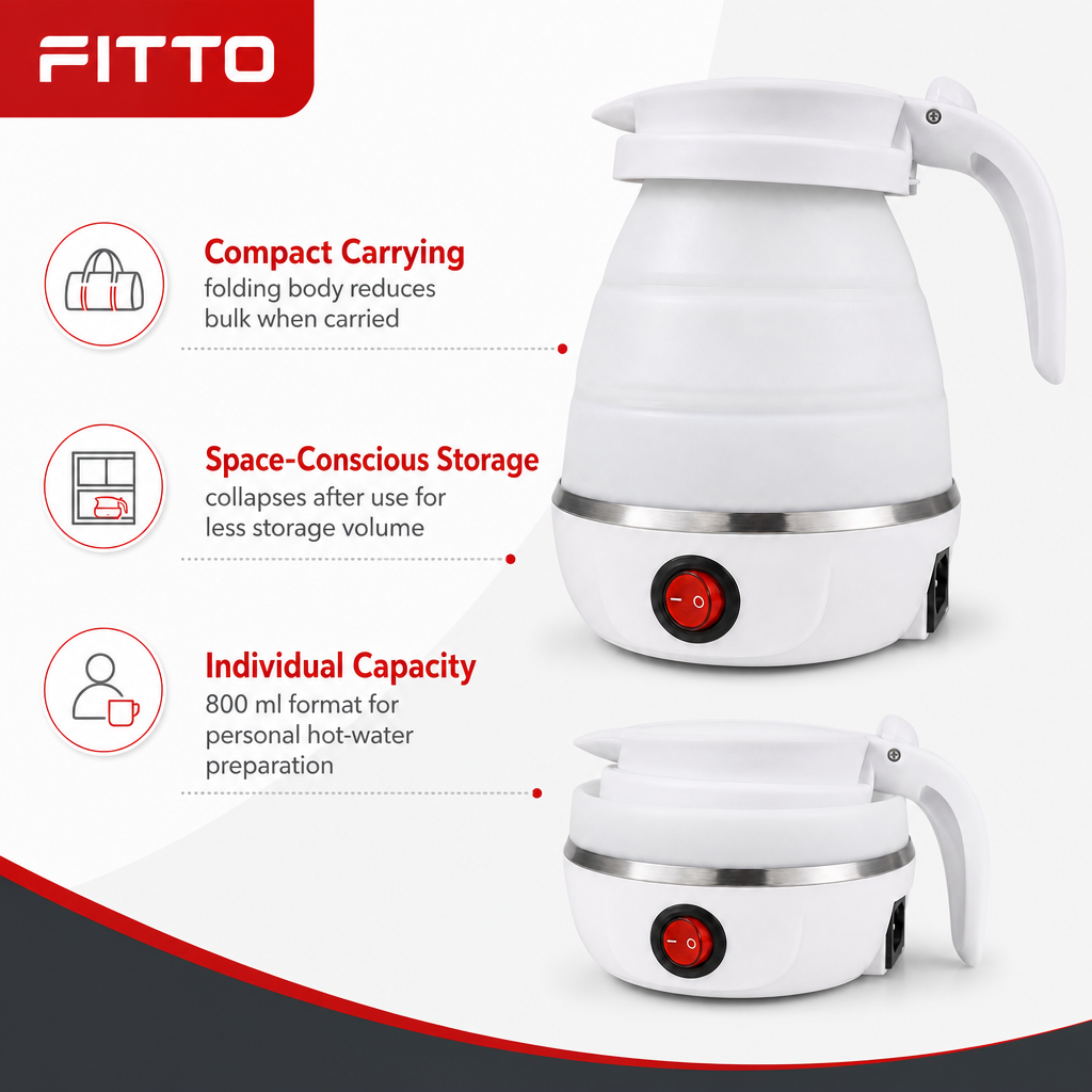 96 Pieces White Collapsible Electric Travel Kettles (800 ml – Portable Folding Design)
