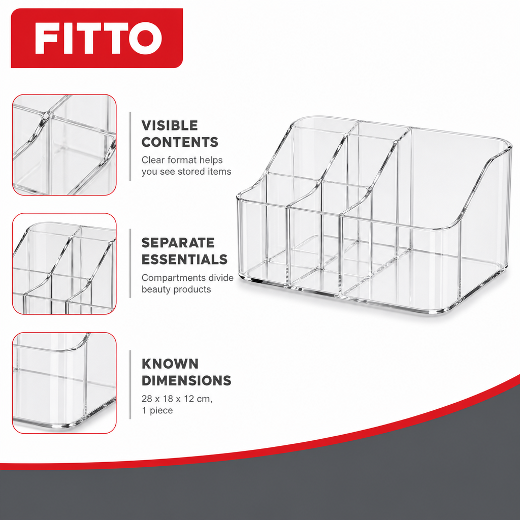 96 Pieces Clear Makeup Organizer Storage Boxes with Compartments (Rectangular Vanity Holder – 28 x 18 x 12 cm)