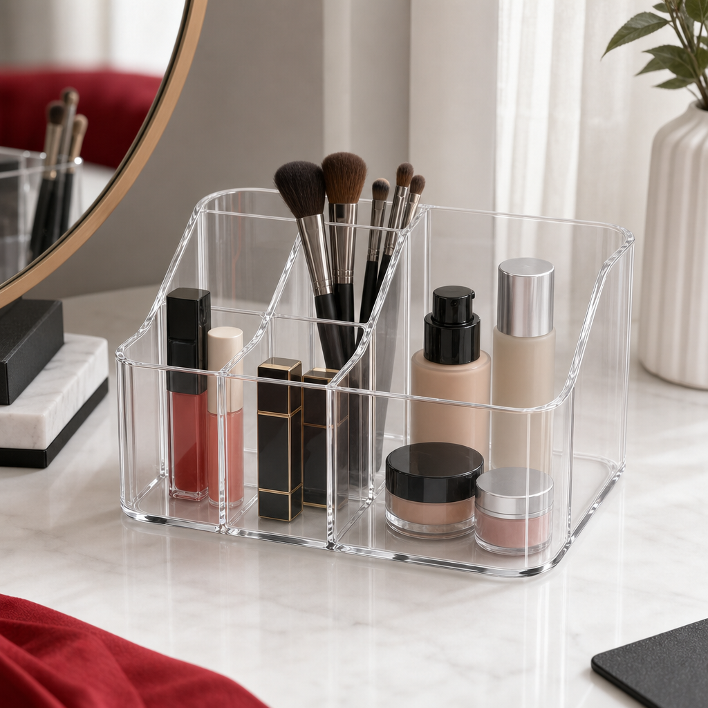 96 Pieces Clear Makeup Organizer Storage Boxes with Compartments (Rectangular Vanity Holder – 28 x 18 x 12 cm)
