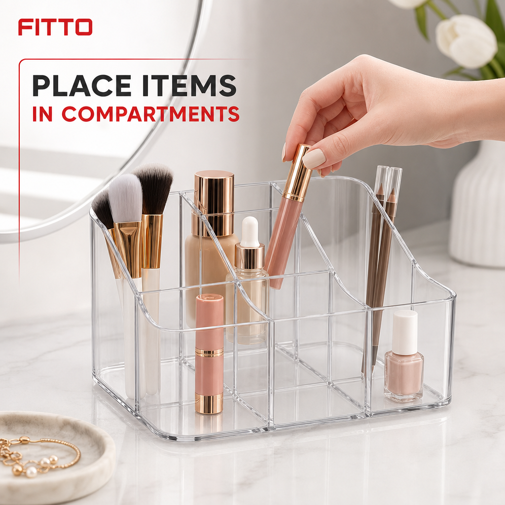 96 Pieces Clear Makeup Organizer Storage Boxes with Compartments (Rectangular Vanity Holder – 28 x 18 x 12 cm)