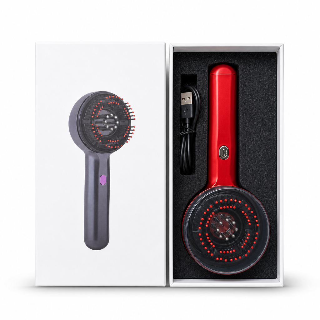 60 Pieces Red Rechargeable Scalp Massage Combs with USB Cable (1 Set)