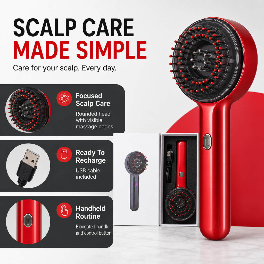 60 Pieces Red Rechargeable Scalp Massage Combs with USB Cable (1 Set)