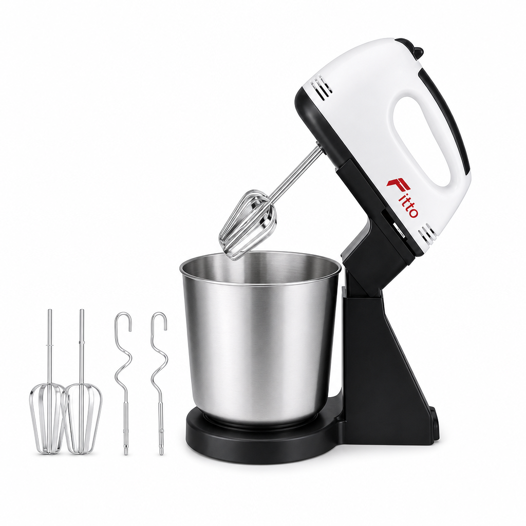 60 Pieces Hand Mixers With Stand (Stainless Steel Bowl And Attachments – 1 Set)