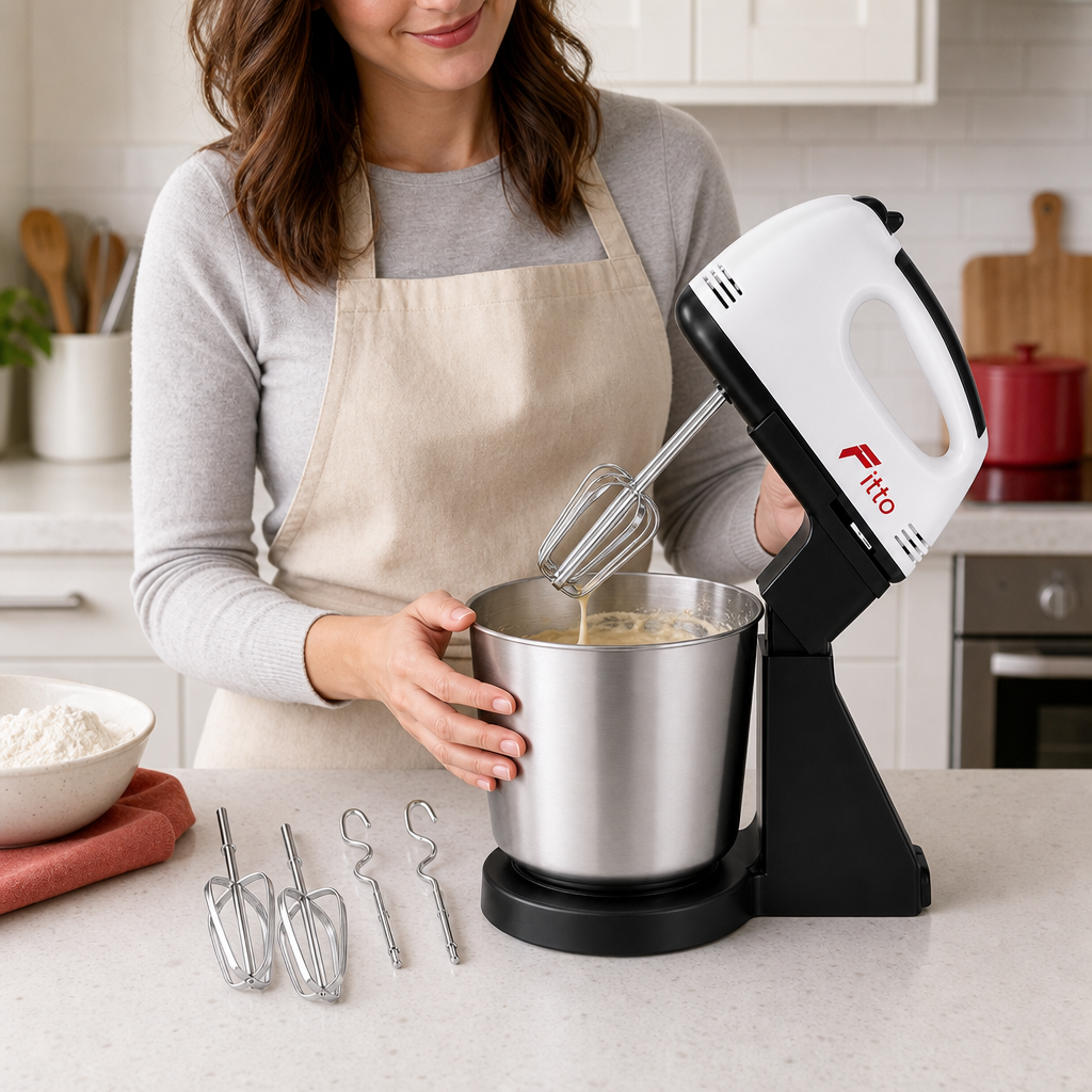 60 Pieces Hand Mixers With Stand (Stainless Steel Bowl And Attachments – 1 Set)