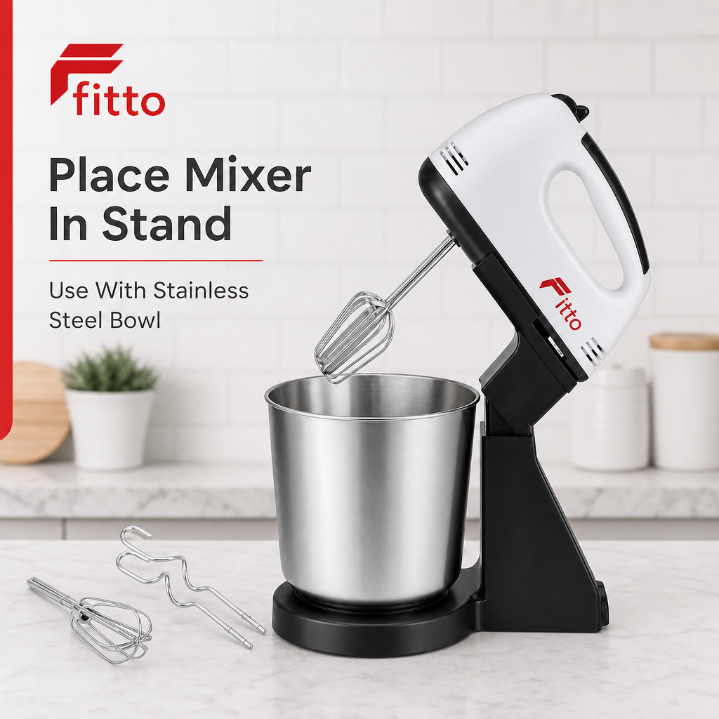 60 Pieces Hand Mixers With Stand (Stainless Steel Bowl And Attachments – 1 Set)
