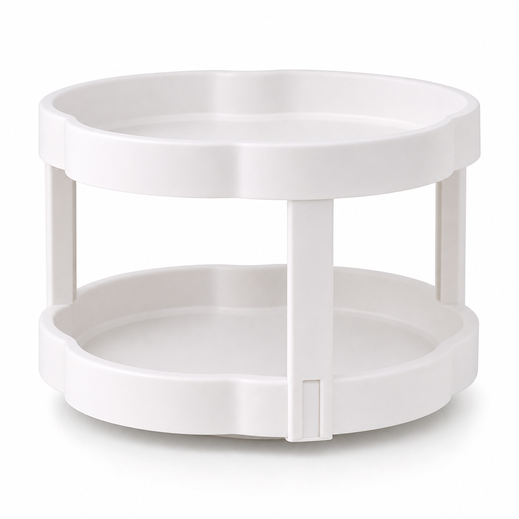 96 Pieces White 2-Tier Rotating Spice Organizers (Round Kitchen Counter Rack – 28 x 28 x 31 cm)