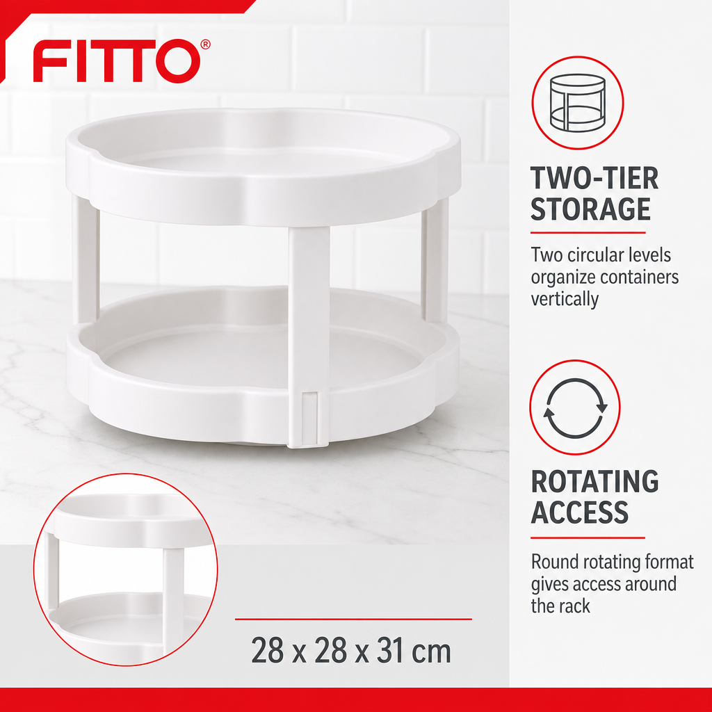 96 Pieces White 2-Tier Rotating Spice Organizers (Round Kitchen Counter Rack – 28 x 28 x 31 cm)
