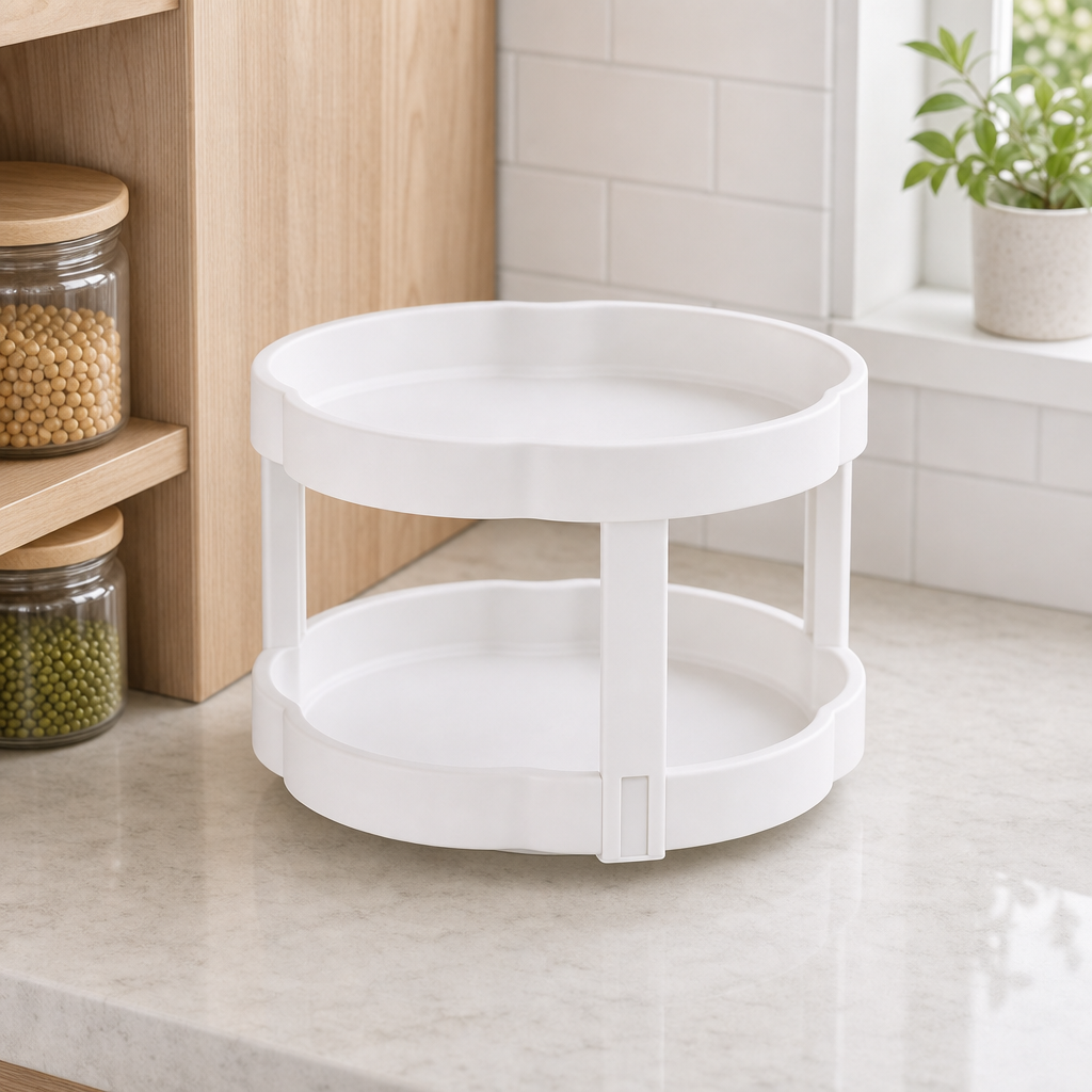 96 Pieces White 2-Tier Rotating Spice Organizers (Round Kitchen Counter Rack – 28 x 28 x 31 cm)