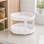 96 Pieces White 2-Tier Rotating Spice Organizers (Round Kitchen Counter Rack – 28 x 28 x 31 cm)