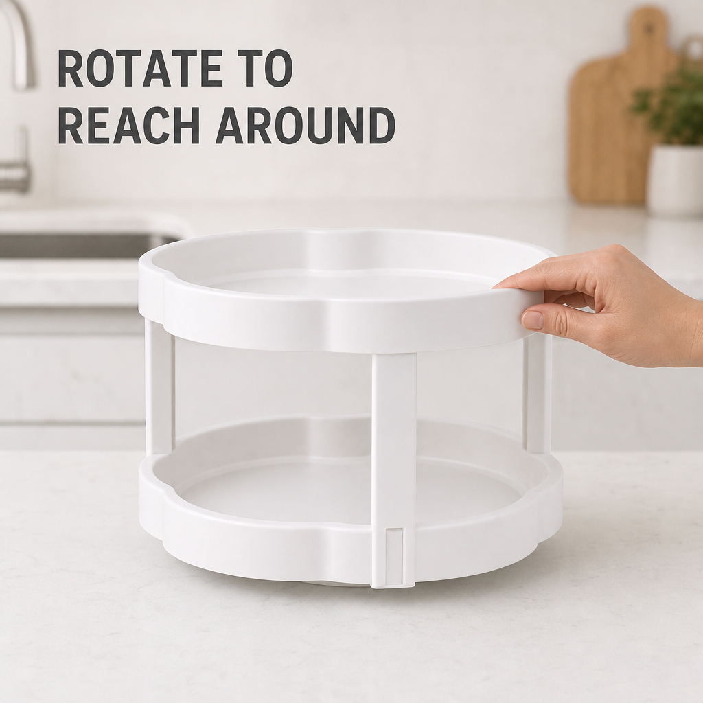 96 Pieces White 2-Tier Rotating Spice Organizers (Round Kitchen Counter Rack – 28 x 28 x 31 cm)