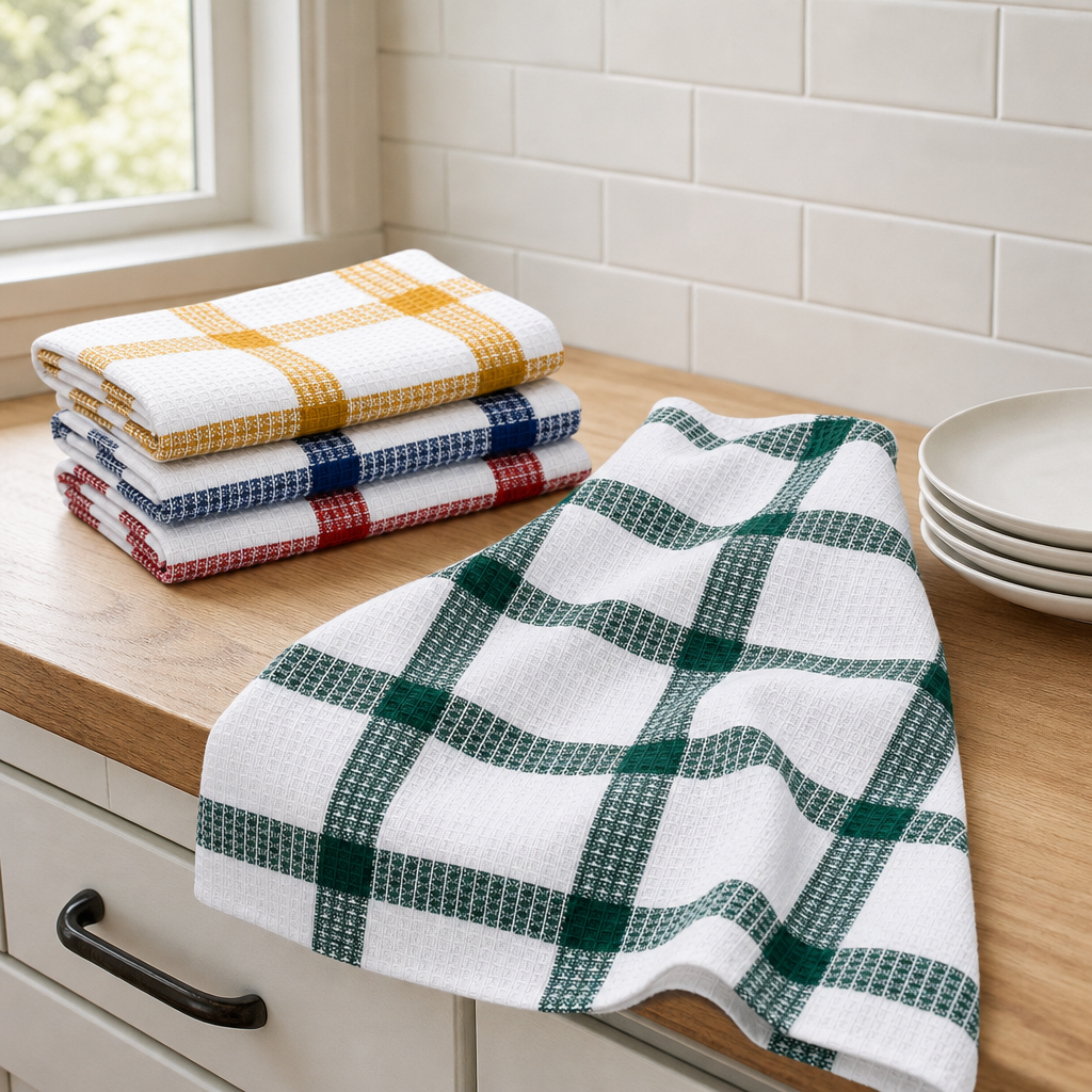 96 Pieces Assorted Kitchen Tea Towels (4-Piece Set – 36 x 64 cm – Checkered Cotton Dish Towels)