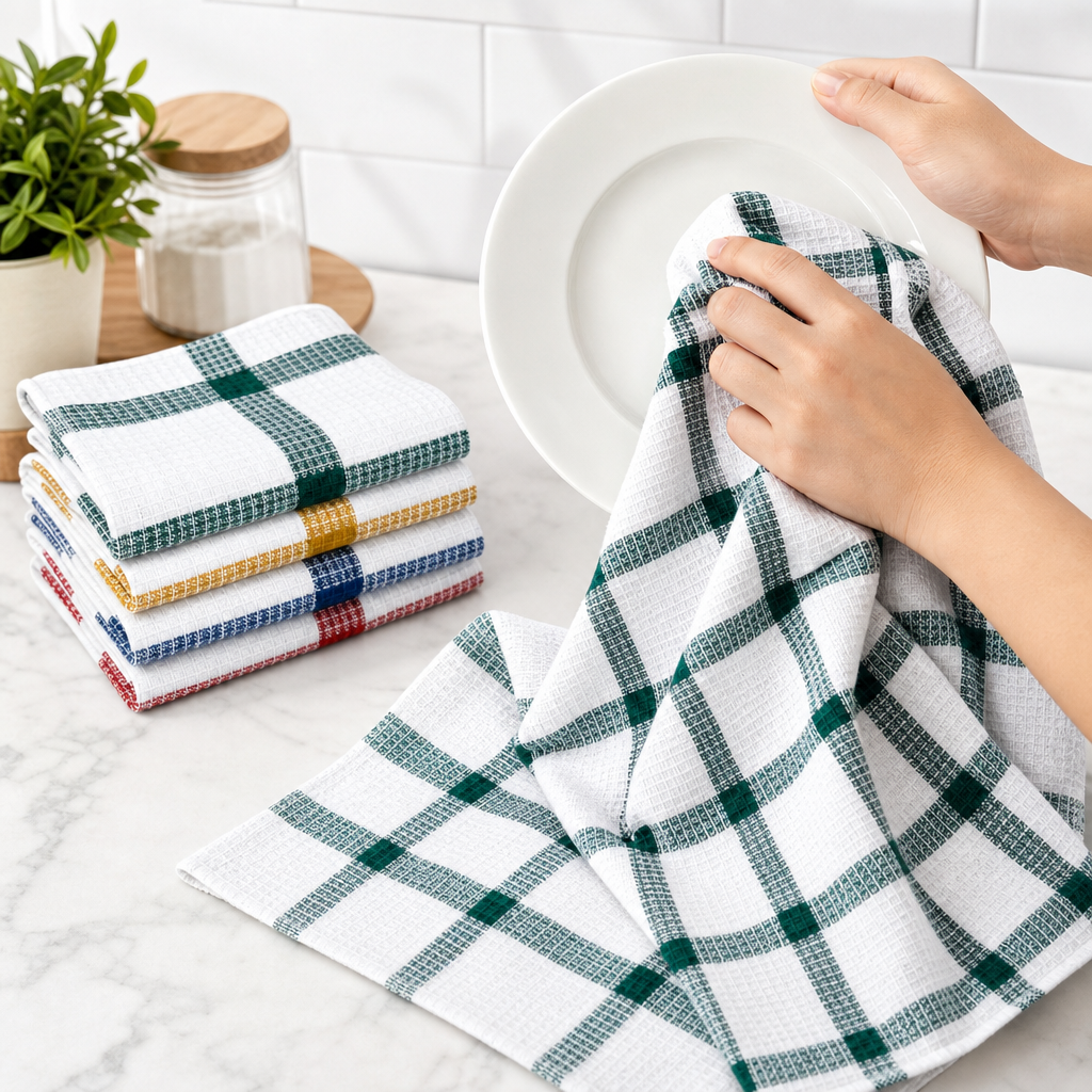 96 Pieces Assorted Kitchen Tea Towels (4-Piece Set – 36 x 64 cm – Checkered Cotton Dish Towels)