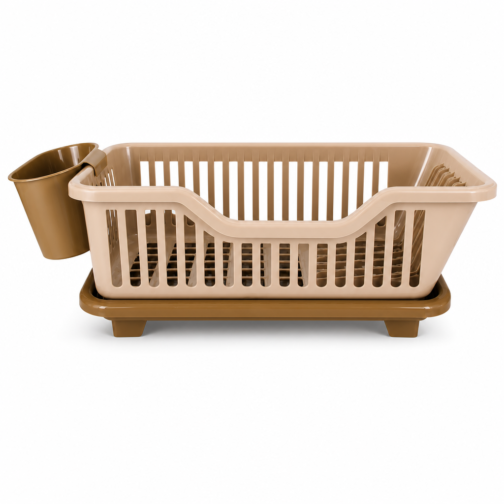 96 Pieces Dish-Drying Baskets with Cutlery Holder (Beige Plastic – 45 x 30 x 15 cm)