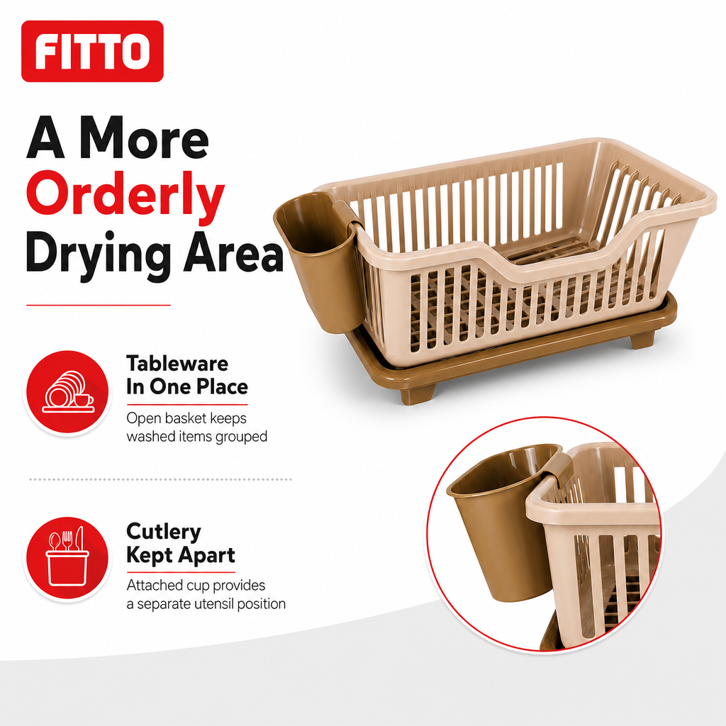 96 Pieces Dish-Drying Baskets with Cutlery Holder (Beige Plastic – 45 x 30 x 15 cm)