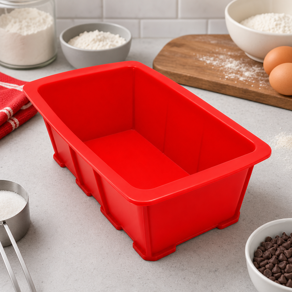 96 Pieces Red Rectangular Silicone Loaf Pans (26 x 13 x 7 cm)