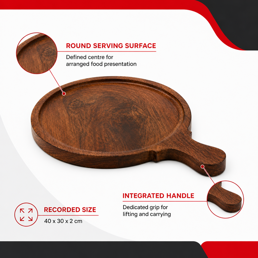 48 Pieces Round Wooden Serving Boards with Handle (Assorted Size40 x 30 x 2 cm)