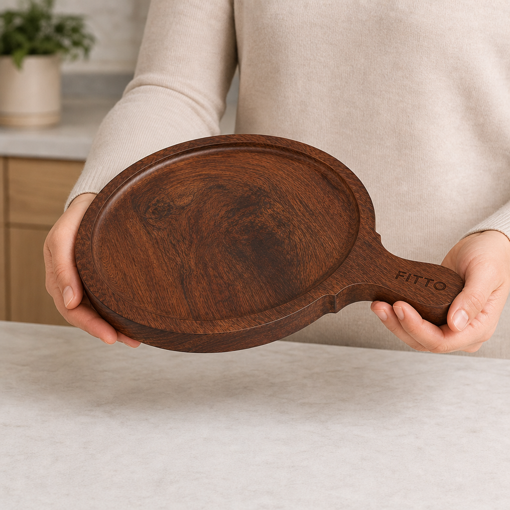 48 Pieces Round Wooden Serving Boards with Handle (Assorted Size40 x 30 x 2 cm)