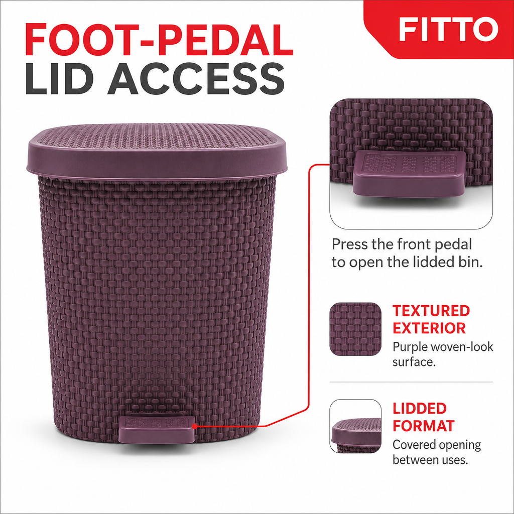 72 Pieces Purple Pedal Waste Bins (Assorted Size – Lidded Floor Bin)