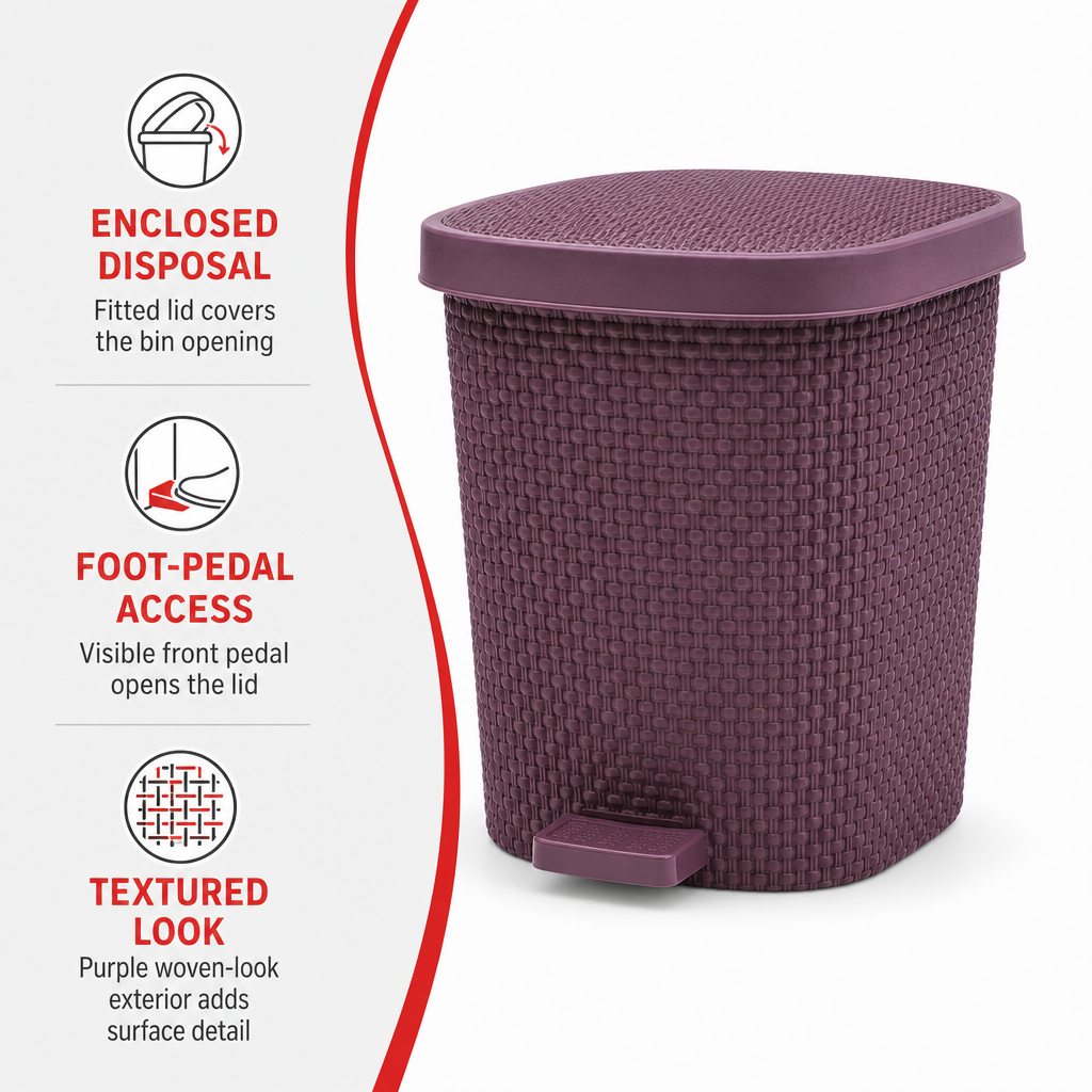 72 Pieces Purple Pedal Waste Bins (Assorted Size – Lidded Floor Bin)