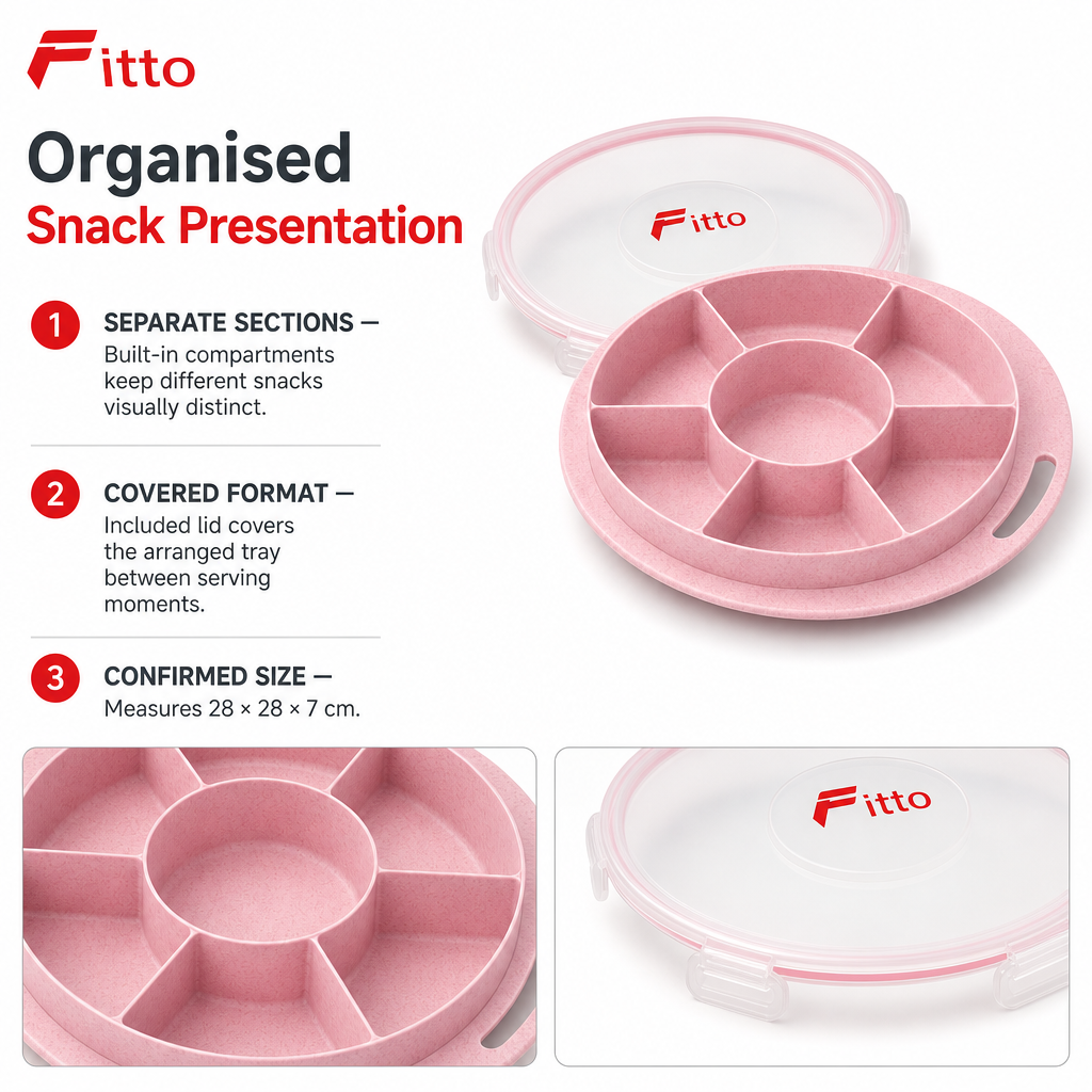 96 Pieces Pink Round Divided Snack Serving Trays with Lid