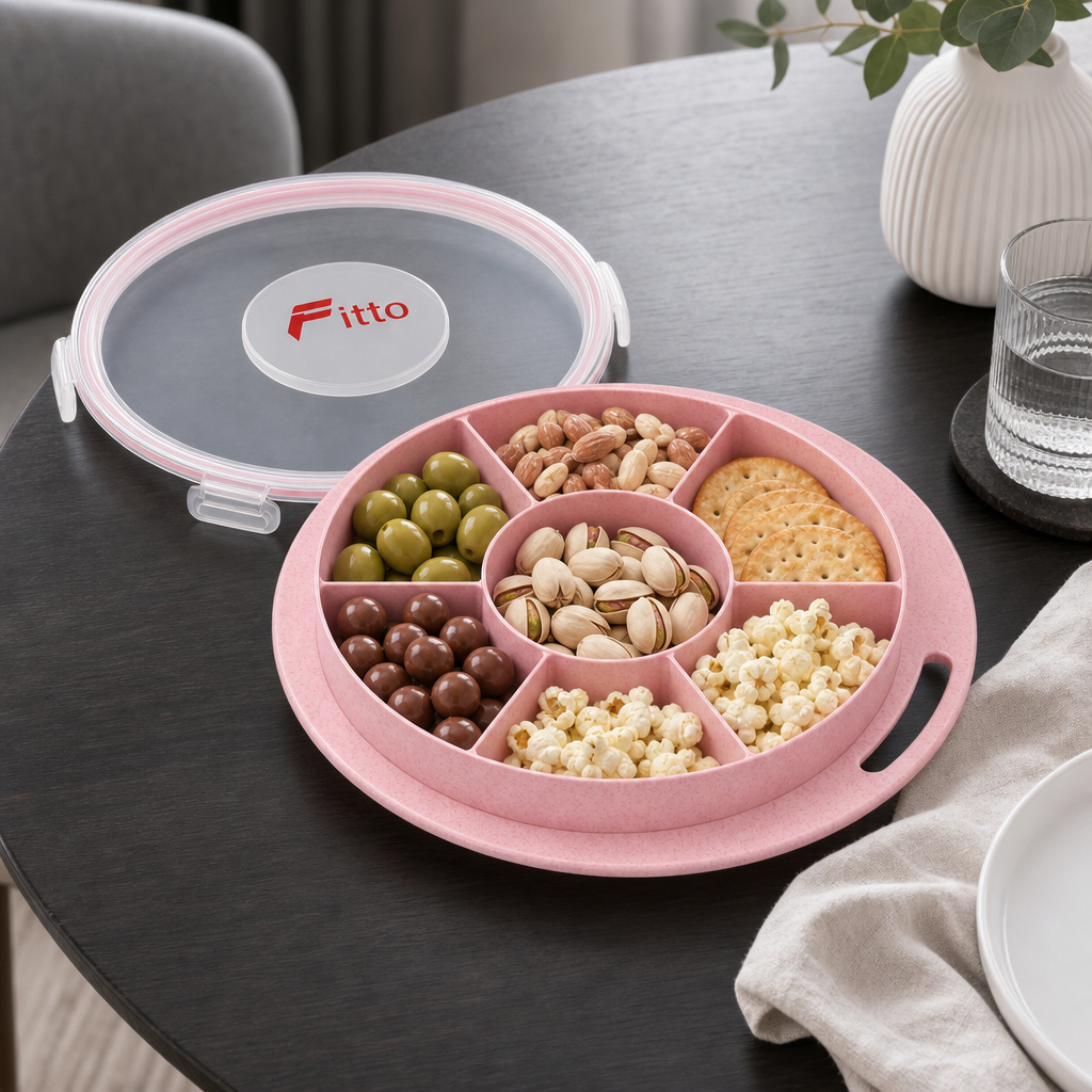 96 Pieces Pink Round Divided Snack Serving Trays with Lid