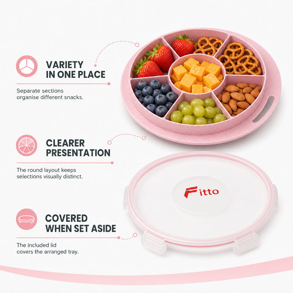 96 Pieces Pink Round Divided Snack Serving Trays with Lid