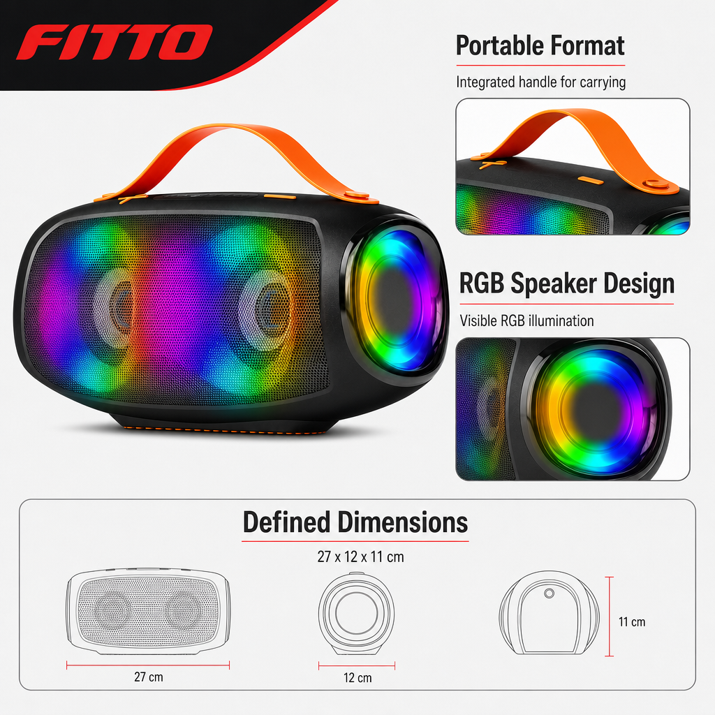 48 Pieces Black RGB Portable Bluetooth Speakers with Handle