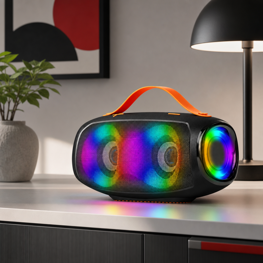 48 Pieces Black RGB Portable Bluetooth Speakers with Handle