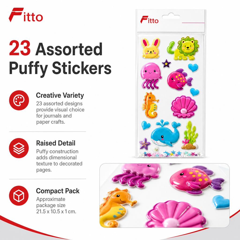 144 Pieces Ocean Animal Puffy Stickers (23 Assorted Pieces for Crafts – Journals and Paper Projects)