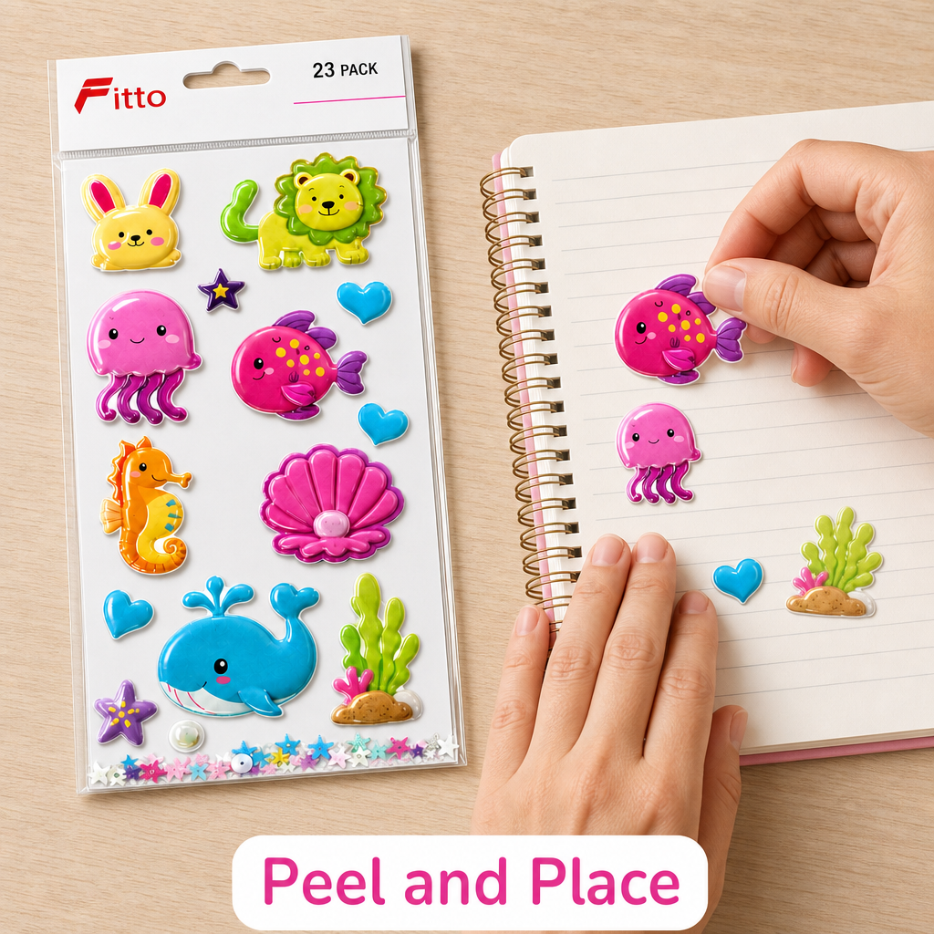 144 Pieces Ocean Animal Puffy Stickers (23 Assorted Pieces for Crafts – Journals and Paper Projects)