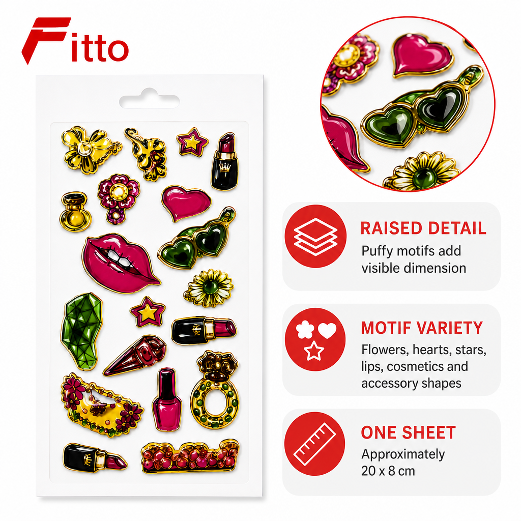 240 Pieces Fashion Jewelry 3D Puffy Stickers (Multicolor Decorative Sheet – 20 x 8 cm)